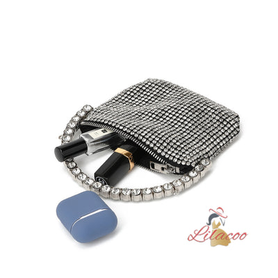 Semi-circular Diamond-encrusted Diagonal Bag