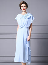 Light Blue Chiffon 3D Flower Mother Of The Bride Dress