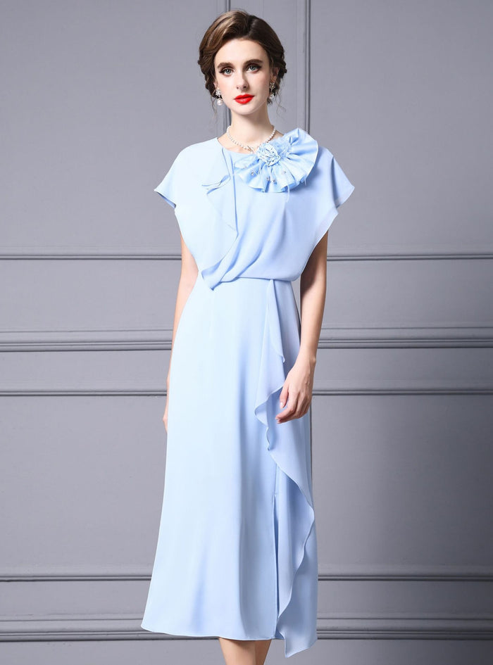 Light Blue Chiffon 3D Flower Mother Of The Bride Dress