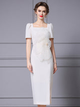 White Short Sleeve Lace Mother Of The Bride Dress