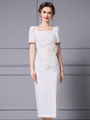 White Short Sleeve Lace Mother Of The Bride Dress