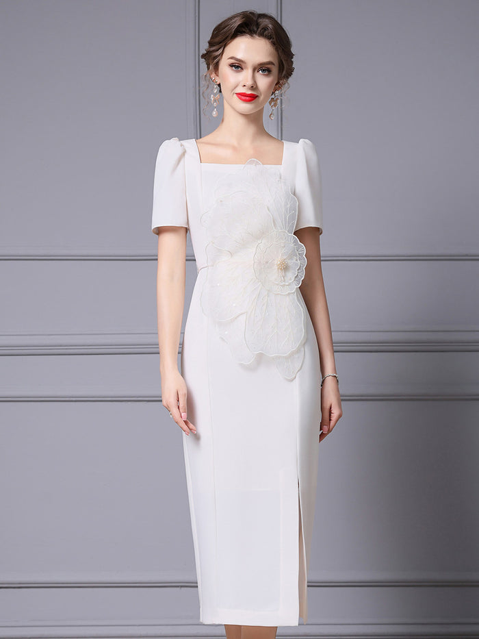 White Short Sleeve Lace Mother Of The Bride Dress