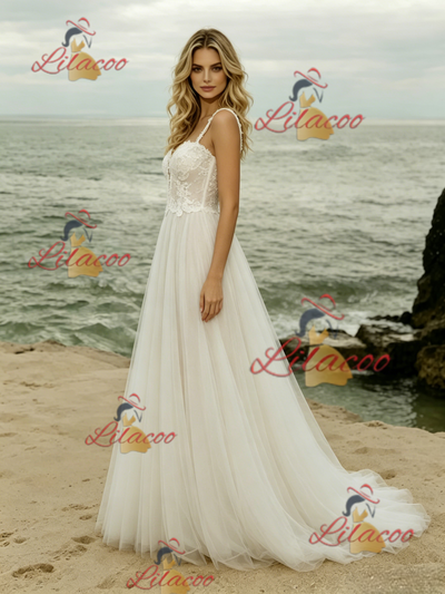 Tulle Lace Straps Wedding Dress