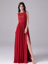 Burgundy Chiffon Lace Mother Of The Bride Dress