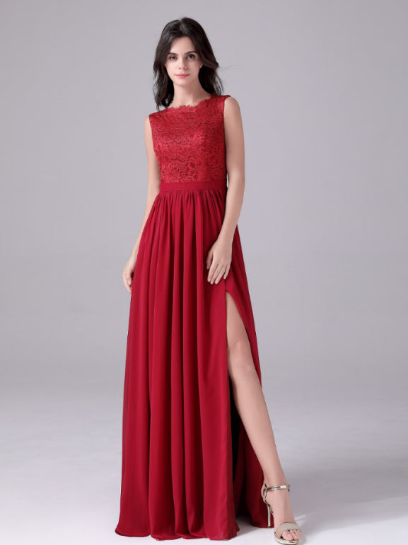 Burgundy Chiffon Lace Mother Of The Bride Dress