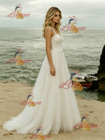 Tulle Lace Straps Wedding Dress