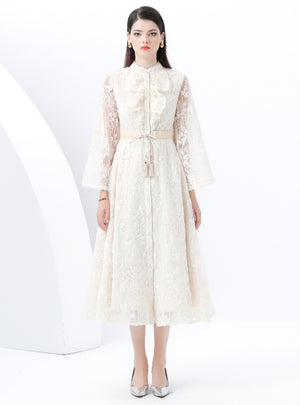 Retro Court Embroidery Long Lace Dress