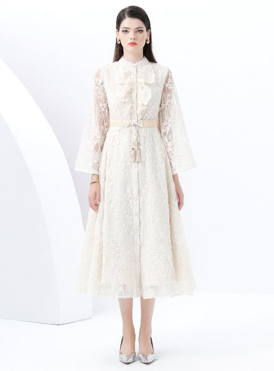 Retro Court Embroidery Long Lace Dress