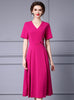 Fuchsia Short Sleeve V-neck Mother Of The Bride Dress