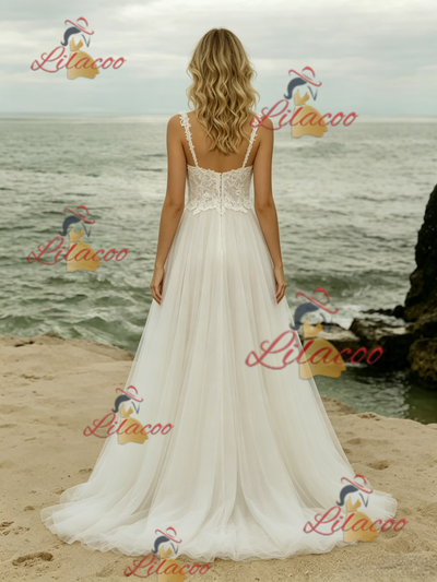 Tulle Lace Straps Wedding Dress
