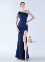 One Shoulder Mermaid Beading Split Prom Dress