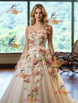 Ivory Tulle Scoop Neck Appliques Wedding Dress