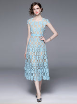 Pink Hollow Lace Party Dress