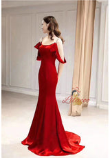 Red Mermaid Spaghetti Straps Beading Prom Dress
