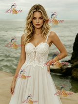 Tulle Lace Straps Wedding Dress