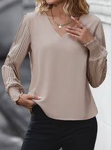 Long Sleeve V-neck Solid Color Shirt