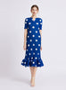 Pleated Polka-dot Ruffled Short-sleeved Dress