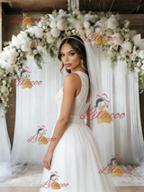 White Tulle Lace Split Wedding Dress