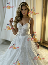 White Sequins Spaghetti Straps Wedding Dress