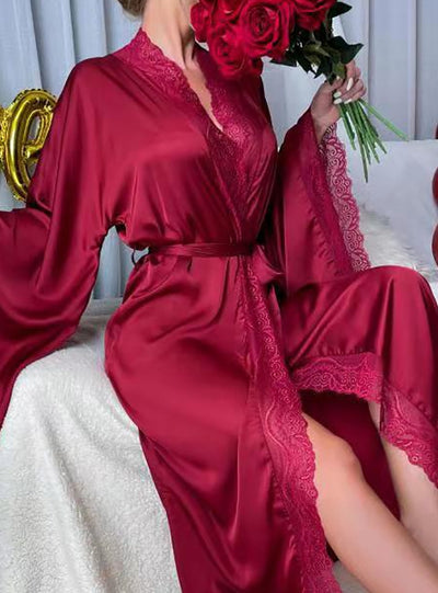 Satin Lace Long Sleeve Pajamas Bathrobe