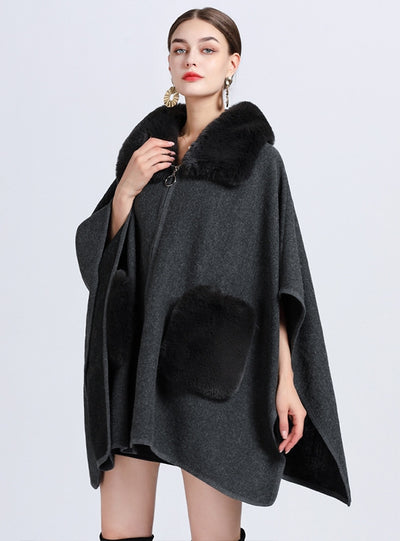 Fall/winter Fur Collar Cardigan Coat Shawl Cloak