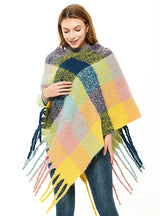 Fringed Pullover Cloak Thickened Color Plaid Shawl