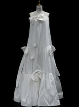 White Satin Strapless Bow Wedding Dress