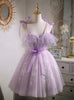 Purple Tulle Lace Straps Pleats Homecoming Dress