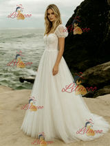 Tulle Lace Puff Sleeve Wedding Dress