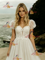 Tulle Lace Puff Sleeve Wedding Dress