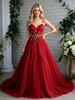 Red Tulle Spaghetti Straps Pleats Prom Dress