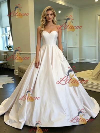 White Satin Strapless Wedding Dress