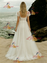 Tulle Lace Puff Sleeve Wedding Dress