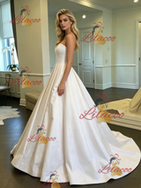 White Satin Strapless Wedding Dress