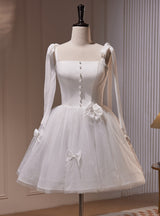 White Tulle Straps Pearls Homecoming Dress