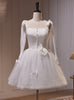 White Tulle Straps Pearls Homecoming Dress