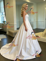 White Satin Strapless Wedding Dress