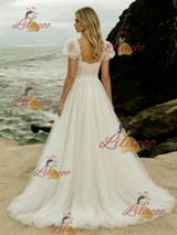 Tulle Lace Puff Sleeve Wedding Dress