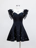 Black Straps Pearls Short Prom Dress