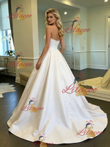 White Satin Strapless Wedding Dress