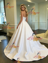 White Satin Strapless Wedding Dress