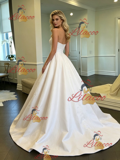 White Satin Strapless Wedding Dress