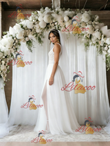 White Tulle Lace Split Wedding Dress