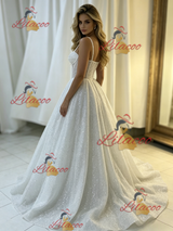 White Sequins Spaghetti Straps Wedding Dress