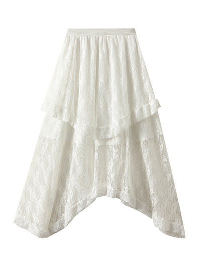 Medium and Long Irregular Gauze Lace Skirt