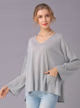 V-neck Long-sleeved Solid Color Sweater