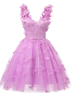 Purple Tulle Butterfly Homecoming Dress