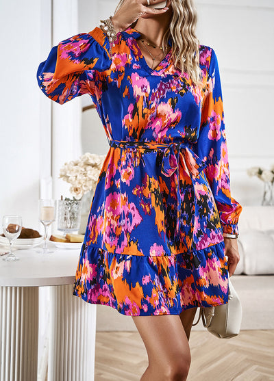 Printed Long-sleeved Shirt Dress