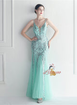Sequins Tulle Spaghetti Straps Prom Dress