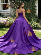Purple Satin Spaghetti Straps Pleats Quinceanera Dress